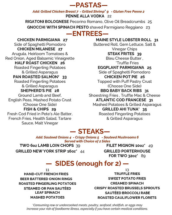 Pete's Tavern Menu - Image 1